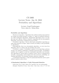 CS 590R Lecture Notes: Jan 16, 2003 Probability and
