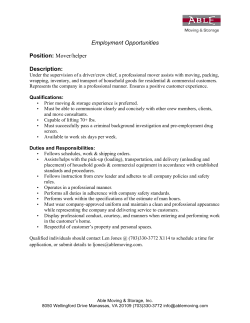 Mover/helper Description - Able Moving and Storage