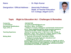 Topic : Right to Education Act : Challenges