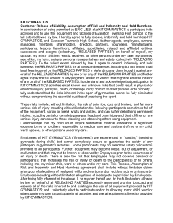 KIT GYMNASTICS Customer Release of Liability, Assumption of