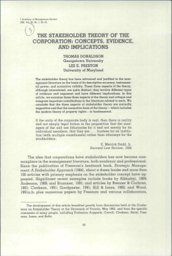 THE STAKEHOLDER THEORY OF THE CORPORATION