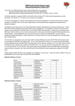 NSW Pacific School Games Team Swimming Selection Criteria 2017