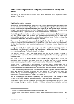 Erkki Liikanen: Digitalisation - old game, new rules or an entirely