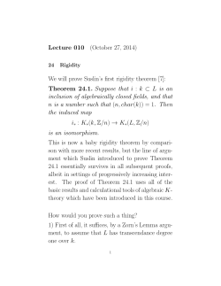 Lecture 010 (October 27, 2014) We will prove Suslin`s first rigidity