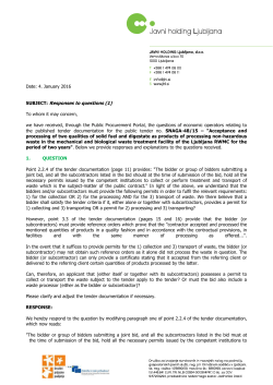Date: 4. January 2016 SUBJECT: Responses to questions (1) To