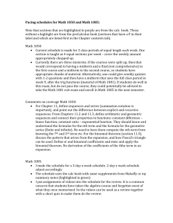 Math 1050 and 1085 pacing schedule