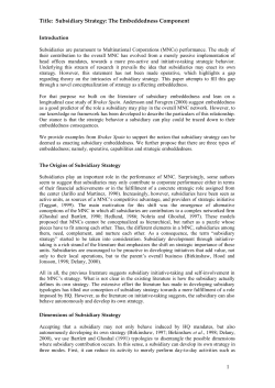 Title: Subsidiary Strategy: The Embeddedness Component 1