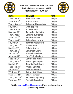 2016-2017 BRUINS TICKETS FOR SALE (pair of tickets per game
