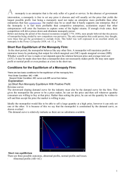 Short Run Equilibrium of the Monopoly Firm: Conditions for the