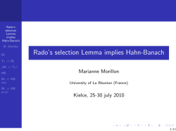 Rado`s selection Lemma implies Hahn