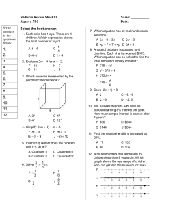 Midterm Review Sheet #1 Name: ______ Algebra M