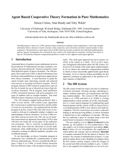 Agent Based Cooperative Theory Formation in Pure Mathematics