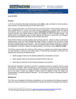 CSA Staff Notice 81-327 Next Steps in the CSA`s Examination of