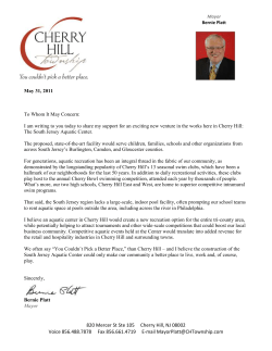Aquatic Center Support &ndash; Bernie Platt, Mayor of Cherry Hill, NJ