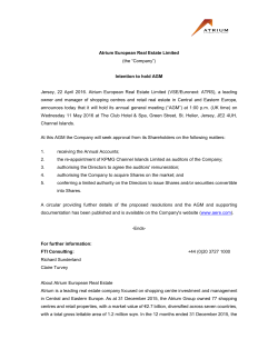 Atrium European Real Estate Limited (the &ldquo;Company&rdquo;) Intention to