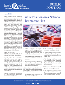 PUBLIC POSITION Public Position on a National Pharmacare Plan