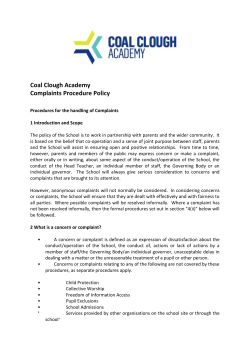 Coal Clough Academy Complaints Procedure Policy Procedures for