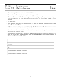 CS 189 Spring 2016 Introduction to Machine Learning