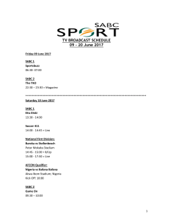 TV BROADCAST SCHEDULE 09 - 20 June 2017