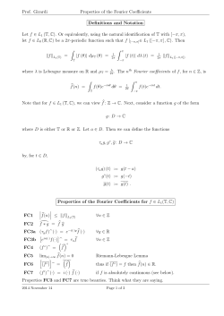 Prof. Girardi Properties of the Fourier Coefficients Definitions and
