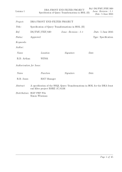 Project: DRA FRONT END FILTER PROJECT Title