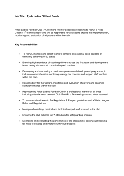 Fylde Ladies FC Head Coach Fylde Ladies Football Club