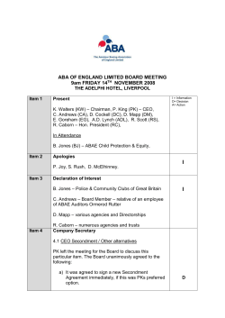 ABA OF ENGLAND LIMITED BOARD MEETING 9am FRIDAY 14TH