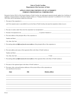 State of North Carolina Department of the Secretary of State