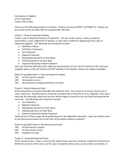 Foundations of Algebra Unit 4: Exponents Project (Test Grade) Pick