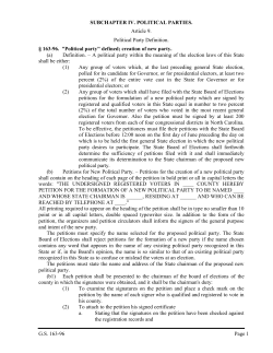 G.S. 163-96 Page 1 SUBCHAPTER IV. POLITICAL PARTIES. Article