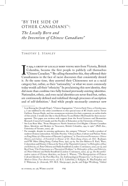 The Locally Born and the Invention of Chinese Canadians&rdquo;