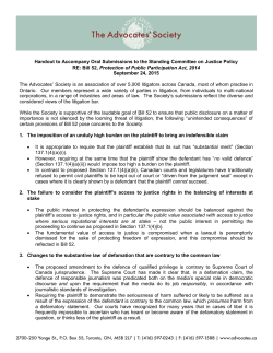 Handout to Accompany Oral Submissions to the Standing