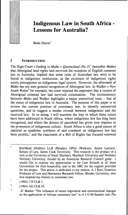 Indigenous Law in South Africa - Lessons for Australia?