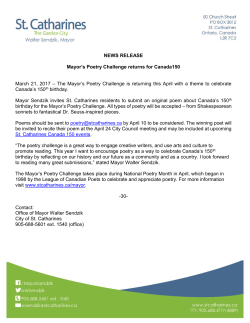NEWS RELEASE Mayor`s Poetry Challenge returns for Canada150