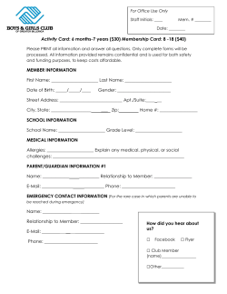 Activity Card: 6 months-7 years ($30) Membership Card: 8