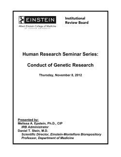 Conduct of Genetic Research - Albert Einstein College of Medicine
