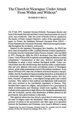 Humberto Belli, "The Church in Nicaragua! Under Attack From