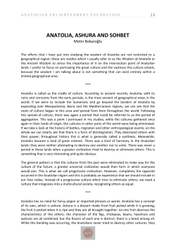 ANATOLIA, ASHURA AND SOHBET
