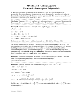 MATH 1314 - College Algebra Zeros and x