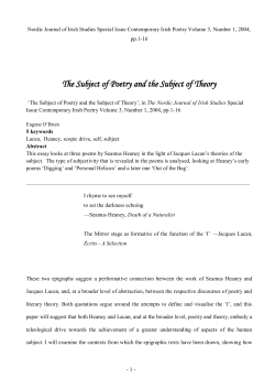 `The Subject of Poetry and the Subject of Theory.` (Journal Article).