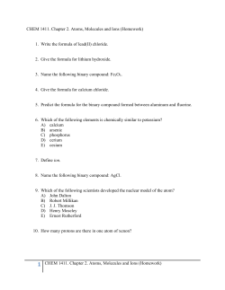 1 CHEM 1411. Chapter 2. Atoms, Molecules and Ions (Homework