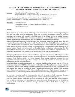 a study of the physical and chemical damage on reverse osmosis
