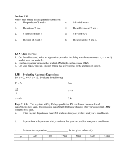 Section 1.3A Write each phrase as an algebraic expression: a. The