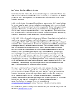 Catering and Events Director, Carmel Country Club, Charlotte, NC