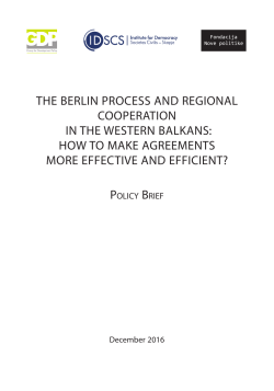 THE BERLIN PROCESS AND REGIONAL COOPERATION IN THE