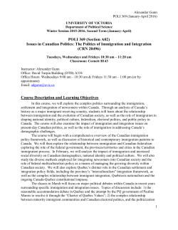 POLI 369 (Section A02) Issues in Canadian Politics: The Politics of