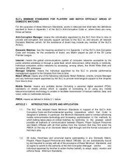 Minimum Standards for Players` and Match