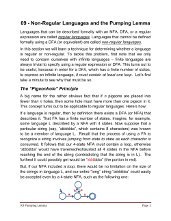 09 - Non-Regular Languages and the Pumping Lemma