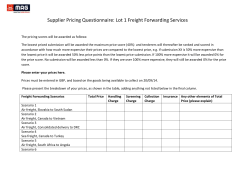 Supplier Pricing Questionnaire: Lot 1 Freight Forwarding Services