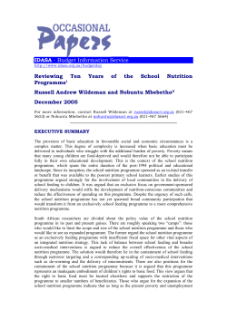 Reviewing Ten Years of the School Nutrition Programme